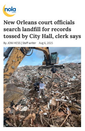 Headline screenshot from NOLA.com covering the landfill records scandal
